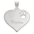 10k White Gold Heart with Name and Paw Print Cut-out Pendant
