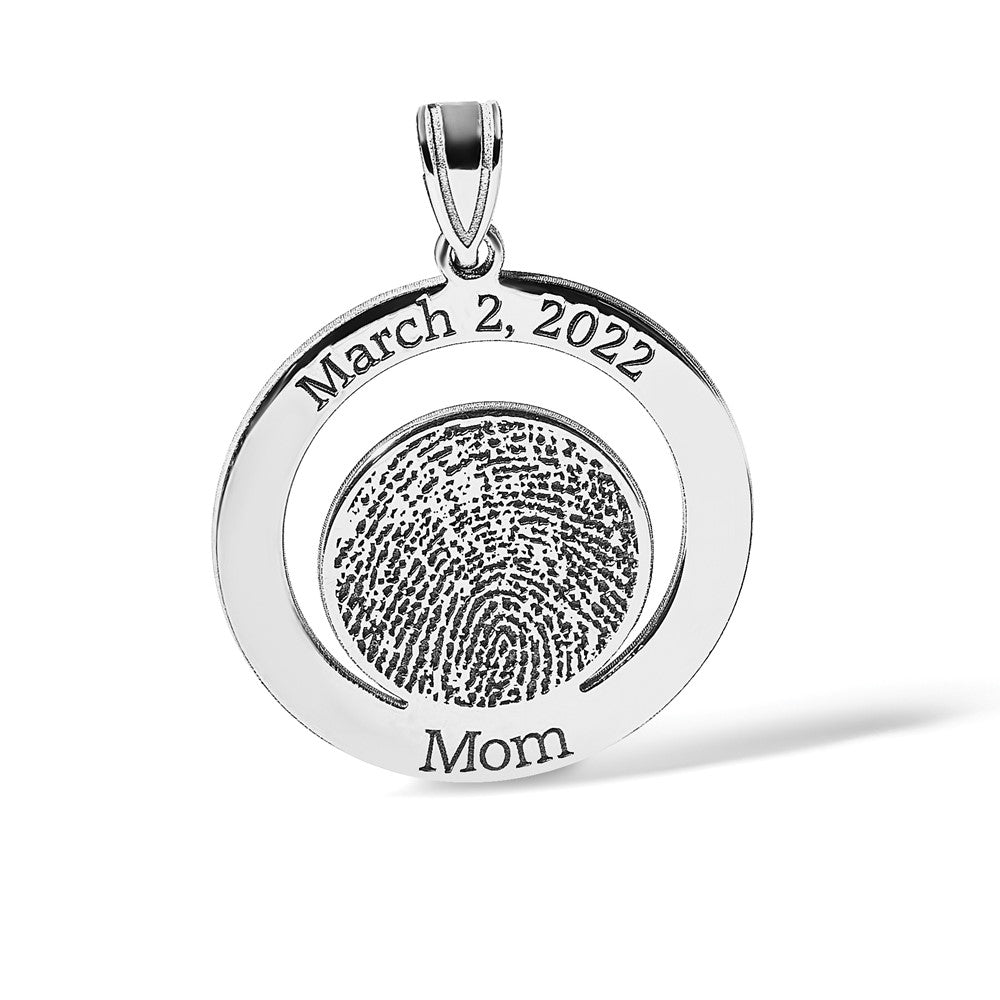 Sterling Silver/Rhodium-plated Date and Fingerprint Pendant