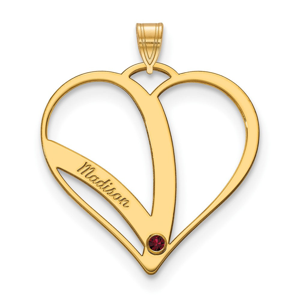 14k Yellow Gold One Name w/Birthstone w/14k Bezel Cut Out Heart Pendant