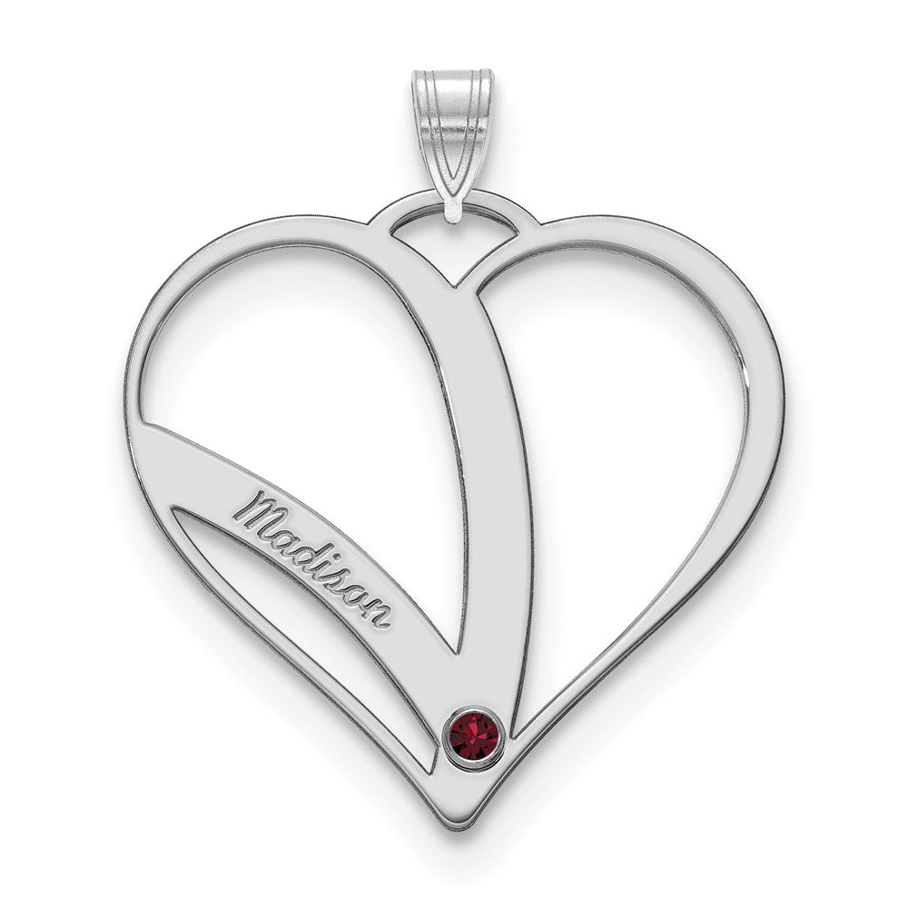 10k White Gold Name w/Birthstone w/14k Bezel Cut Out Heart Pendant