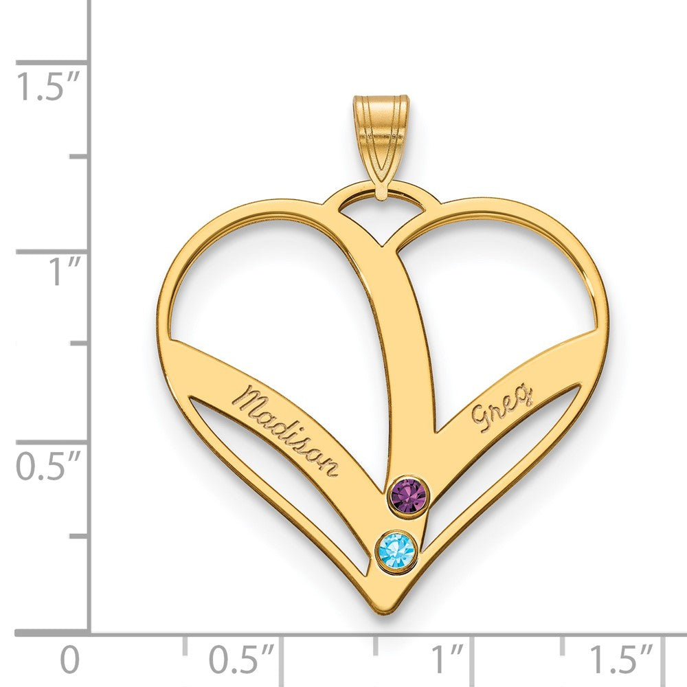 14KY 2-Name w/Birthstones w/14k Bezel Cut Out Heart Pendant