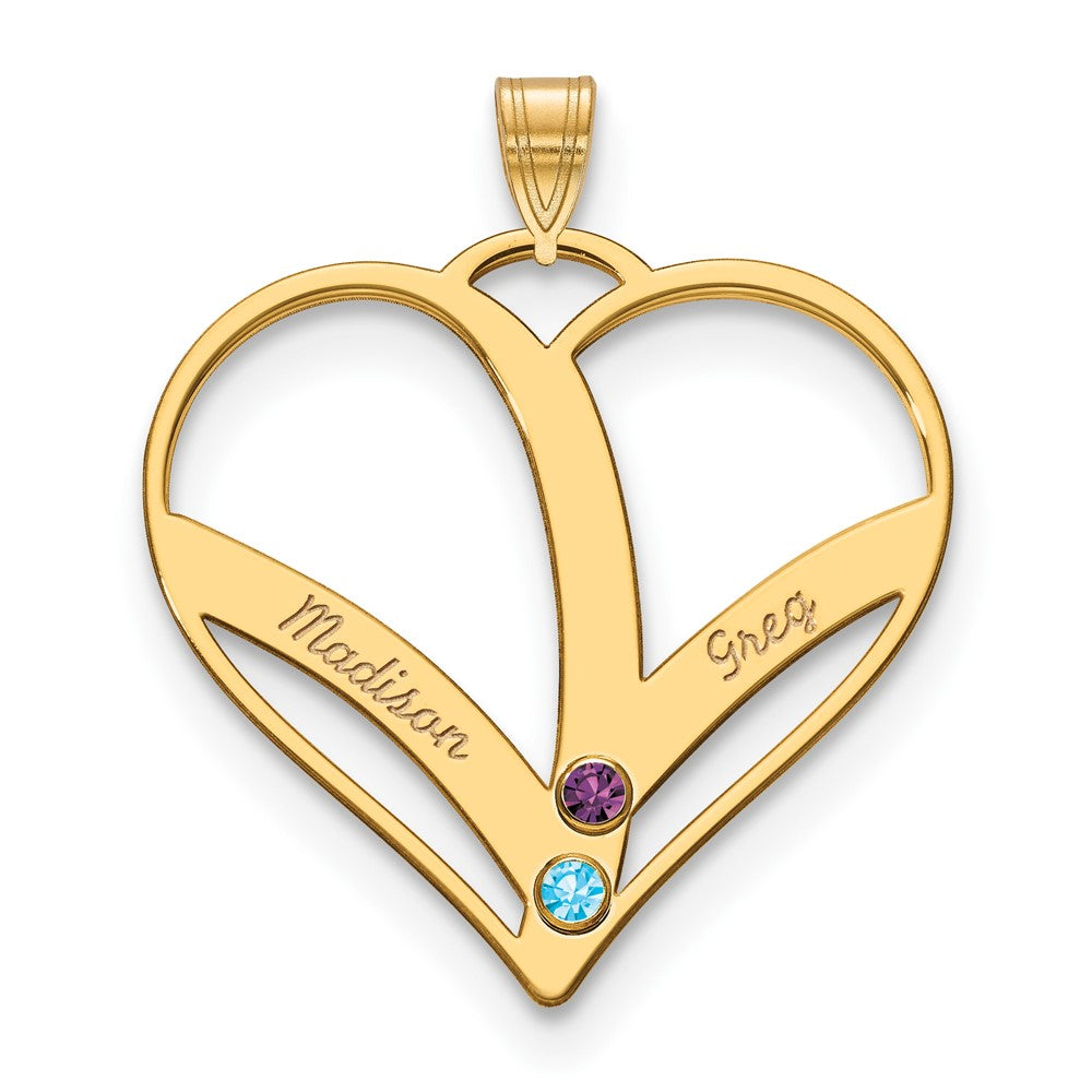 10KY 2-Name w/Birthstones w/14k Bezel Cut Out Heart Pendant