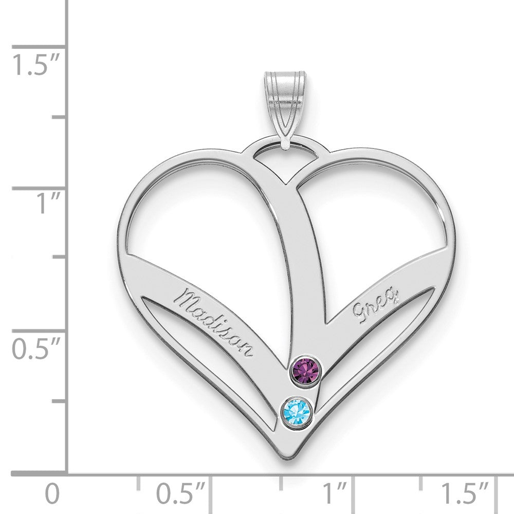 10KW 2-Name w/Birthstones w/14k Bezel Cut Out Heart Pendant