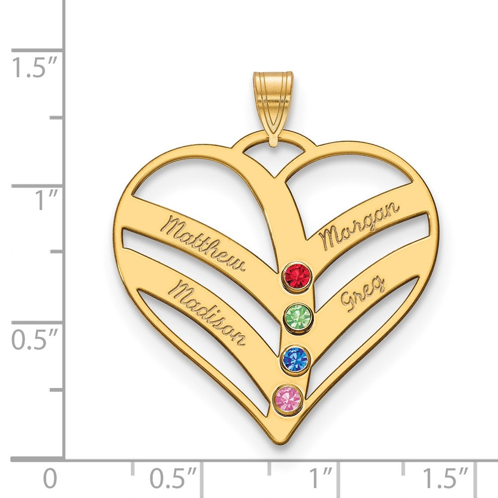 10KY 4-Name w/Birthstones w/14k Bezel Cut Out Heart Pendant