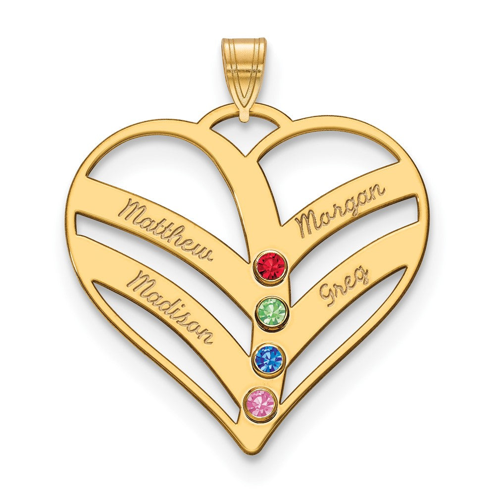 10KY 4-Name w/Birthstones w/14k Bezel Cut Out Heart Pendant