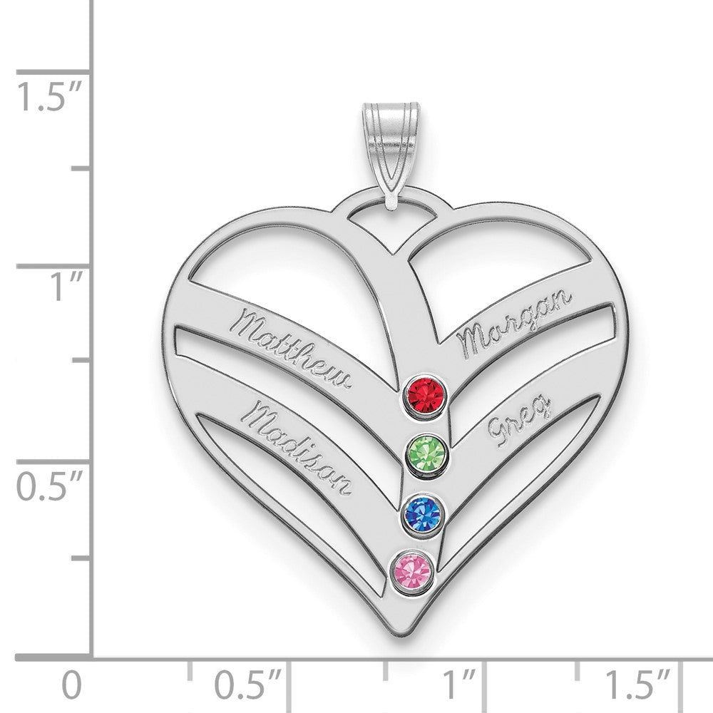 10KW 4-Name w/Birthstones w/14k Bezel Cut Out Heart Pendant