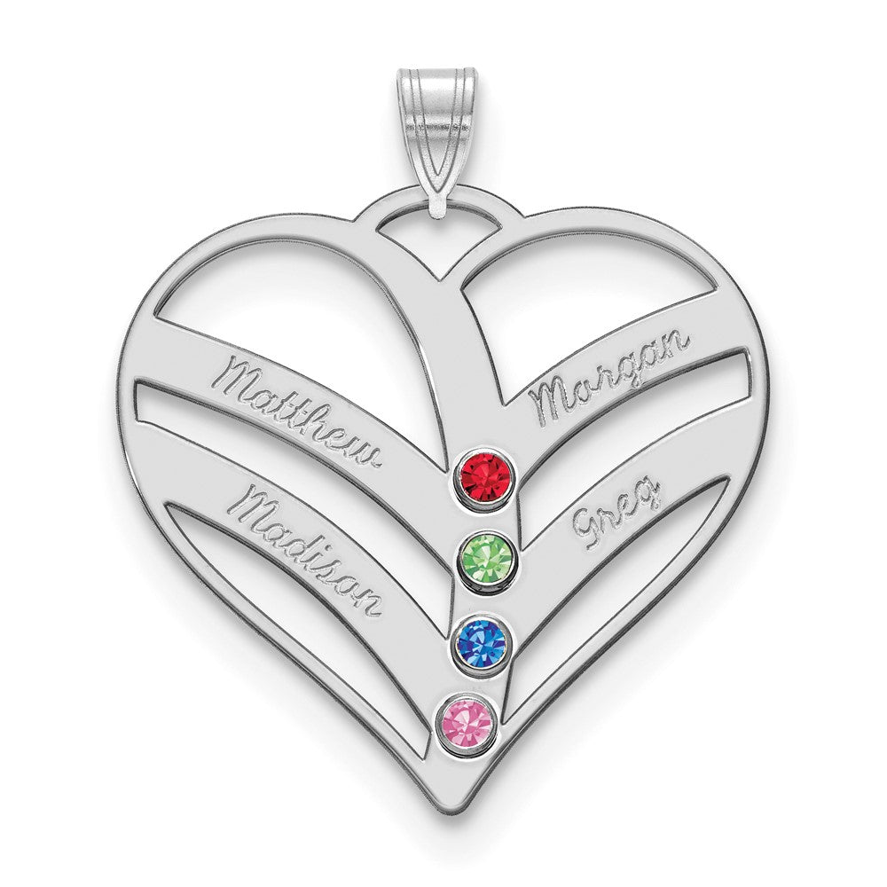 10KW 4-Name w/Birthstones w/14k Bezel Cut Out Heart Pendant