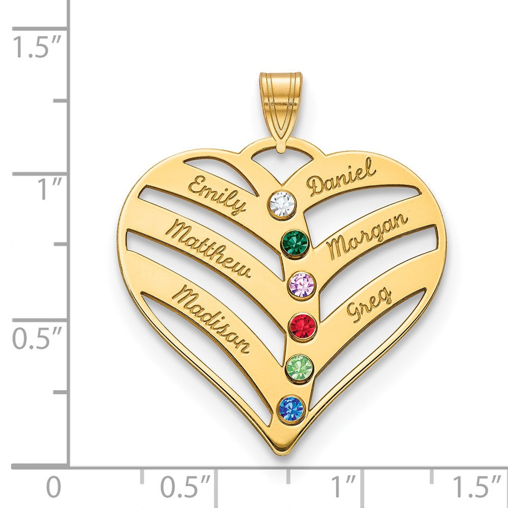 14KY 6-Name w/Birthstones w/14k Bezel Cut Out Heart Pendant