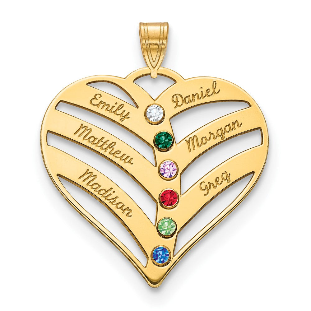 14KY 6-Name w/Birthstones w/14k Bezel Cut Out Heart Pendant