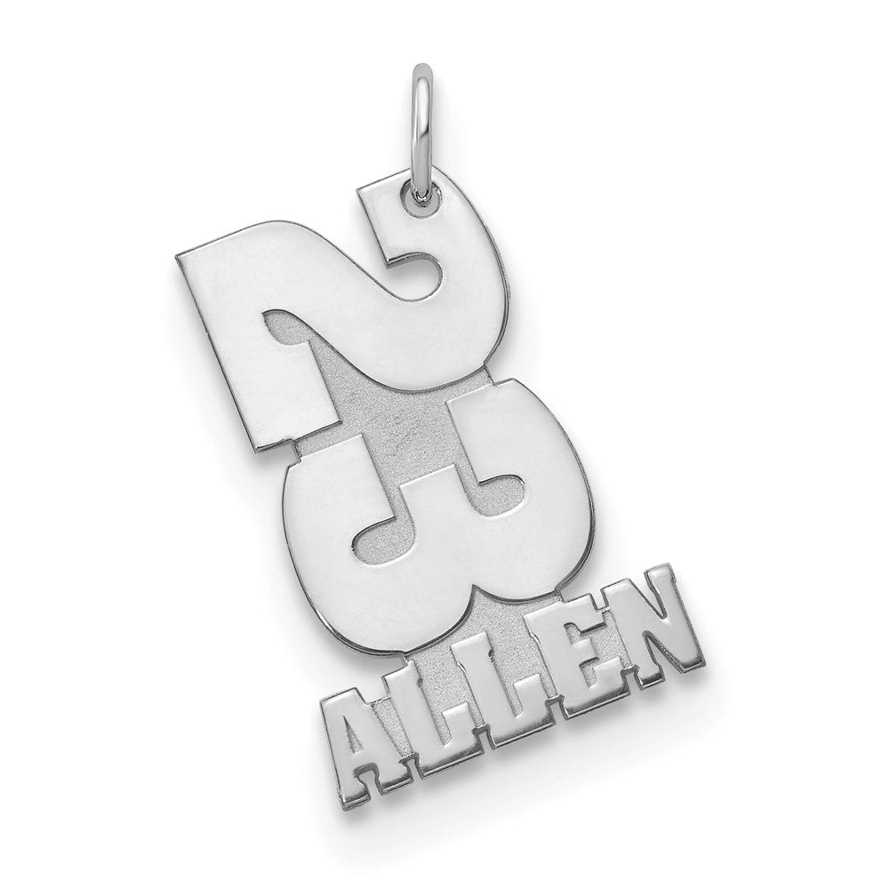 14k White Gold Stacked Number and Name Charm