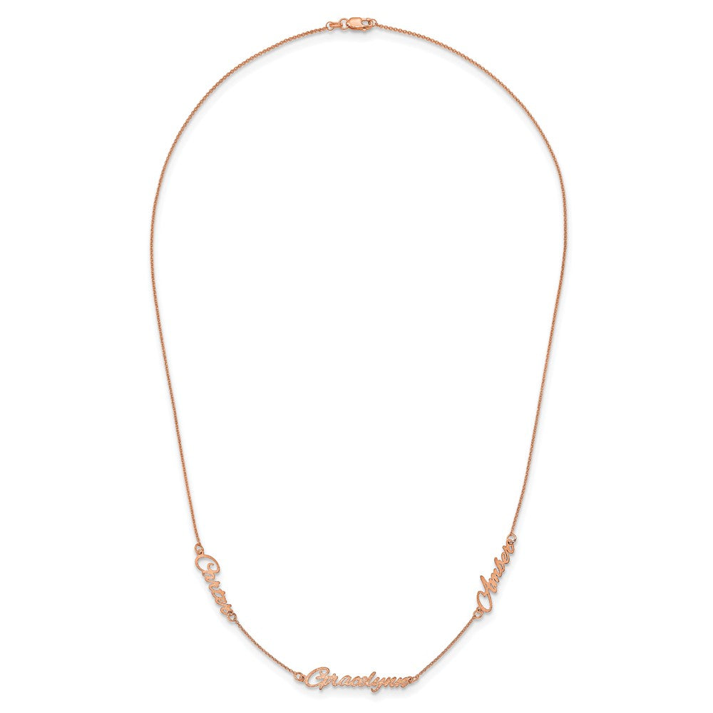 Sterling Silver/Rose-plated Brushed 3 Name Necklace