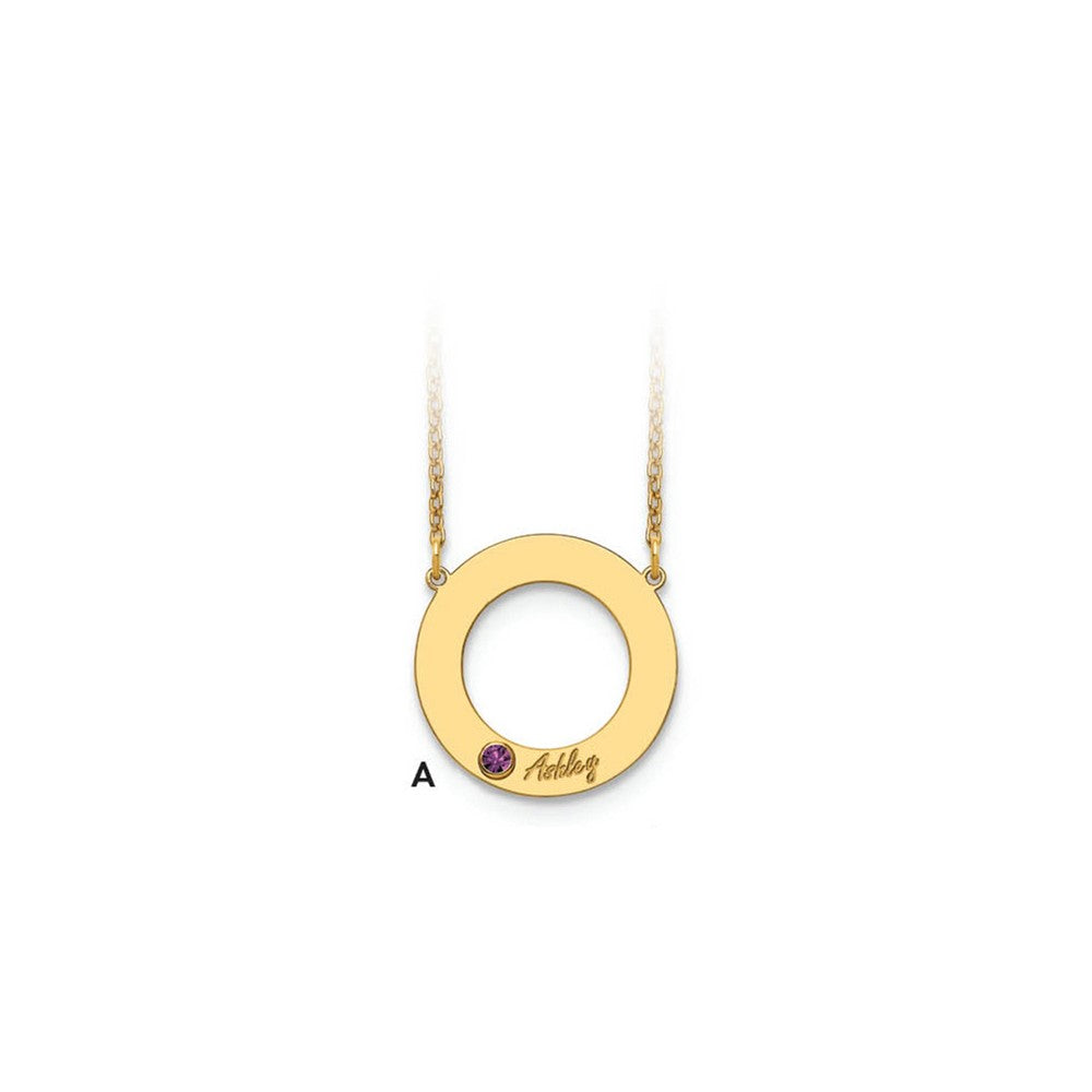 14KY 1 Name and Birthstone w/ 14k Bezel Cut Out Circle Necklace