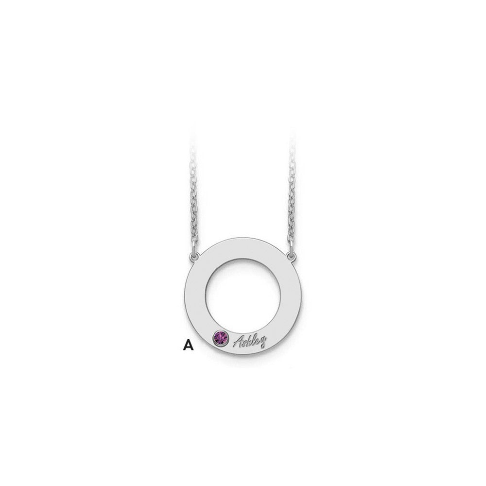 10KW 1 Name and Birthstone w/ 14k Bezel Cut Out Circle Necklace