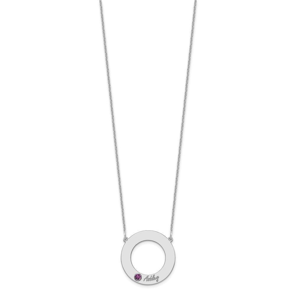 10KW 1 Name and Birthstone w/ 14k Bezel Cut Out Circle Necklace