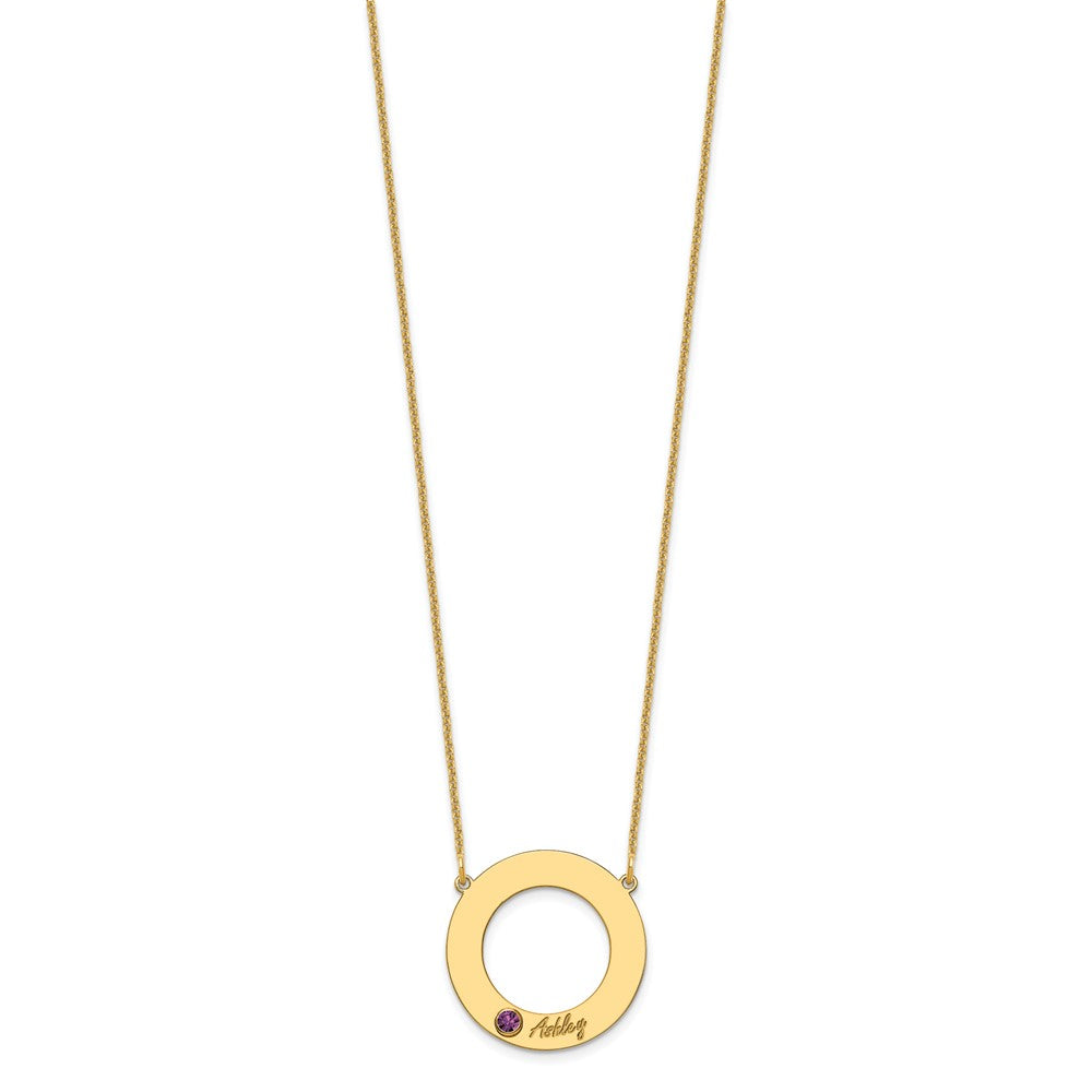 14KY 1 Name and Birthstone w/ 14k Bezel Cut Out Circle Necklace