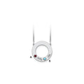14KW 2 Name & Birthstone w/ 18k Rhodium Plated Bezel Circle Necklace