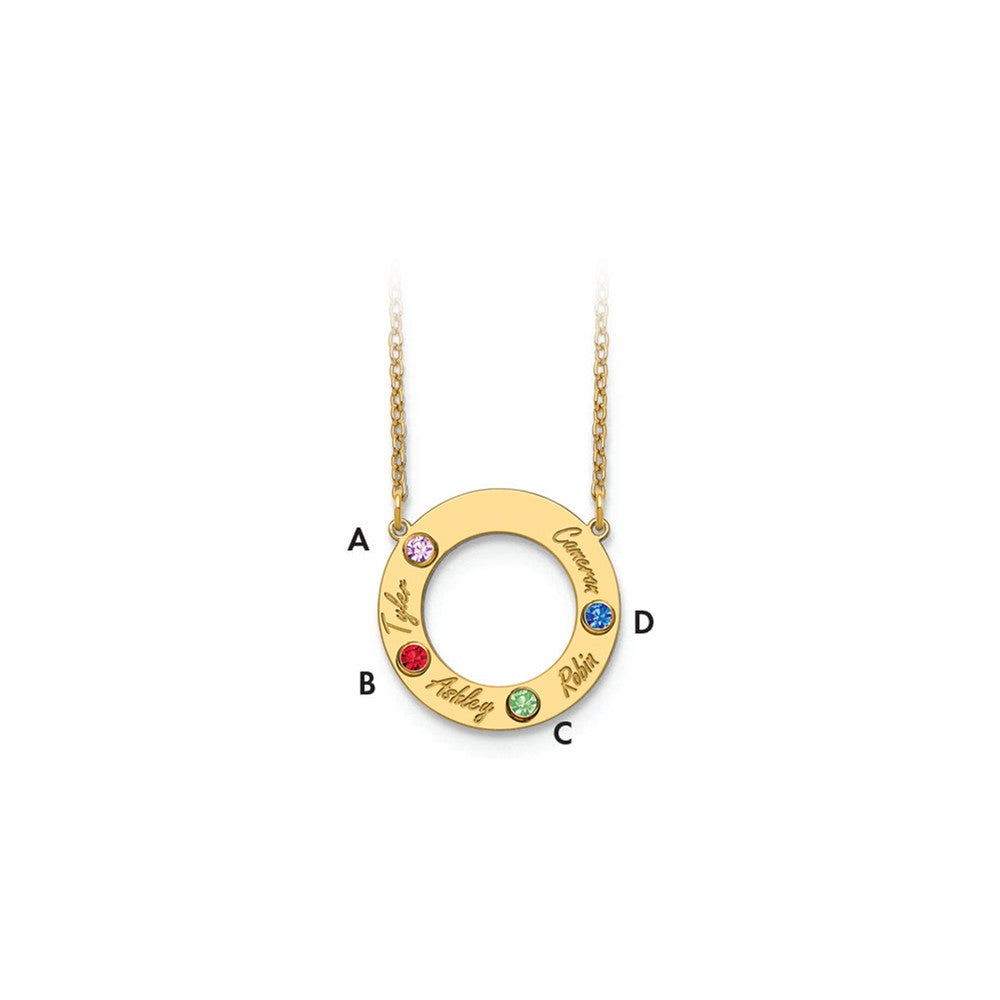 10KY 4 Name and Birthstone w/ 14k Bezel Cut Out Circle Necklace