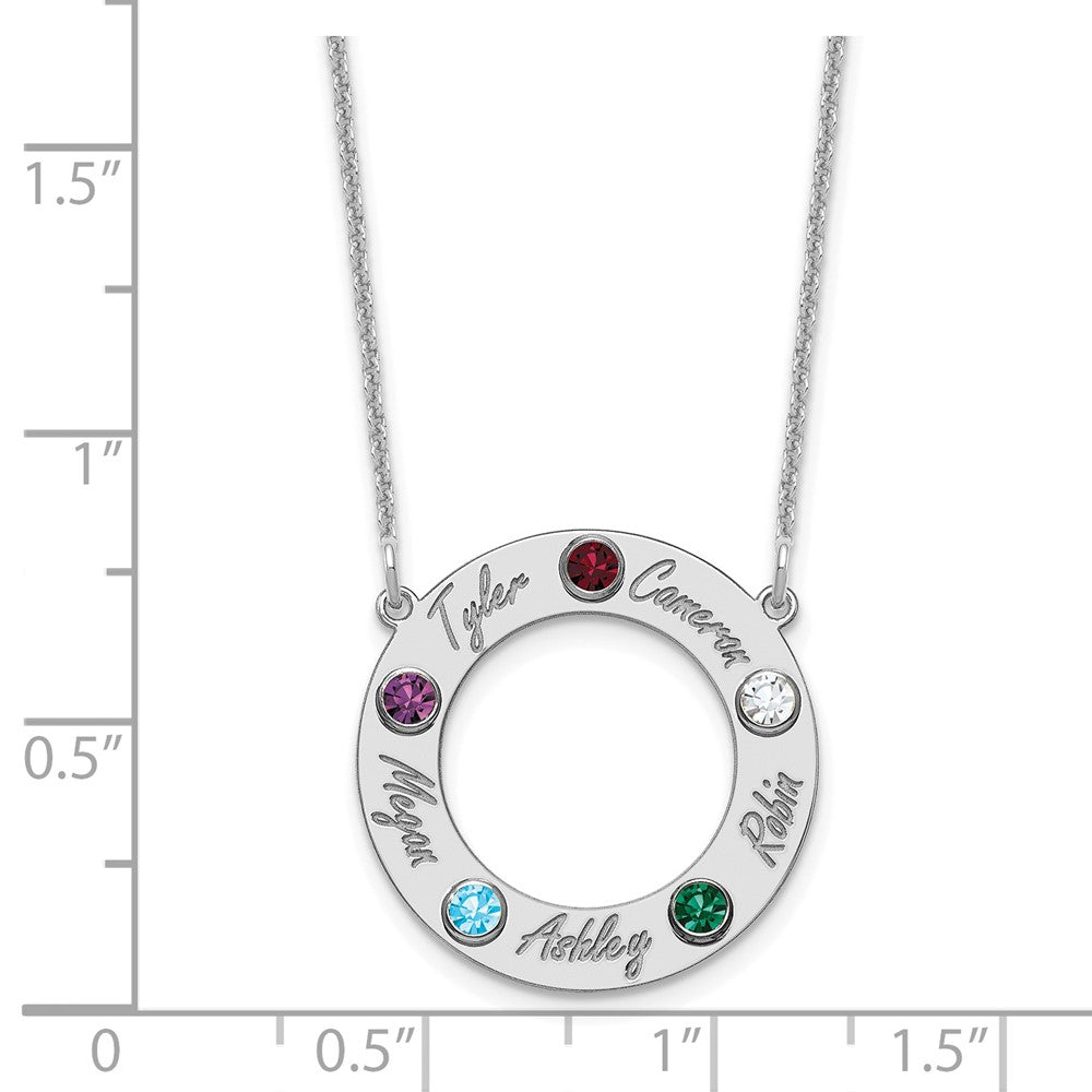 14KW 5 Name & Birthstone w/ 18k Rhodium Plated Bezel Circle Necklace