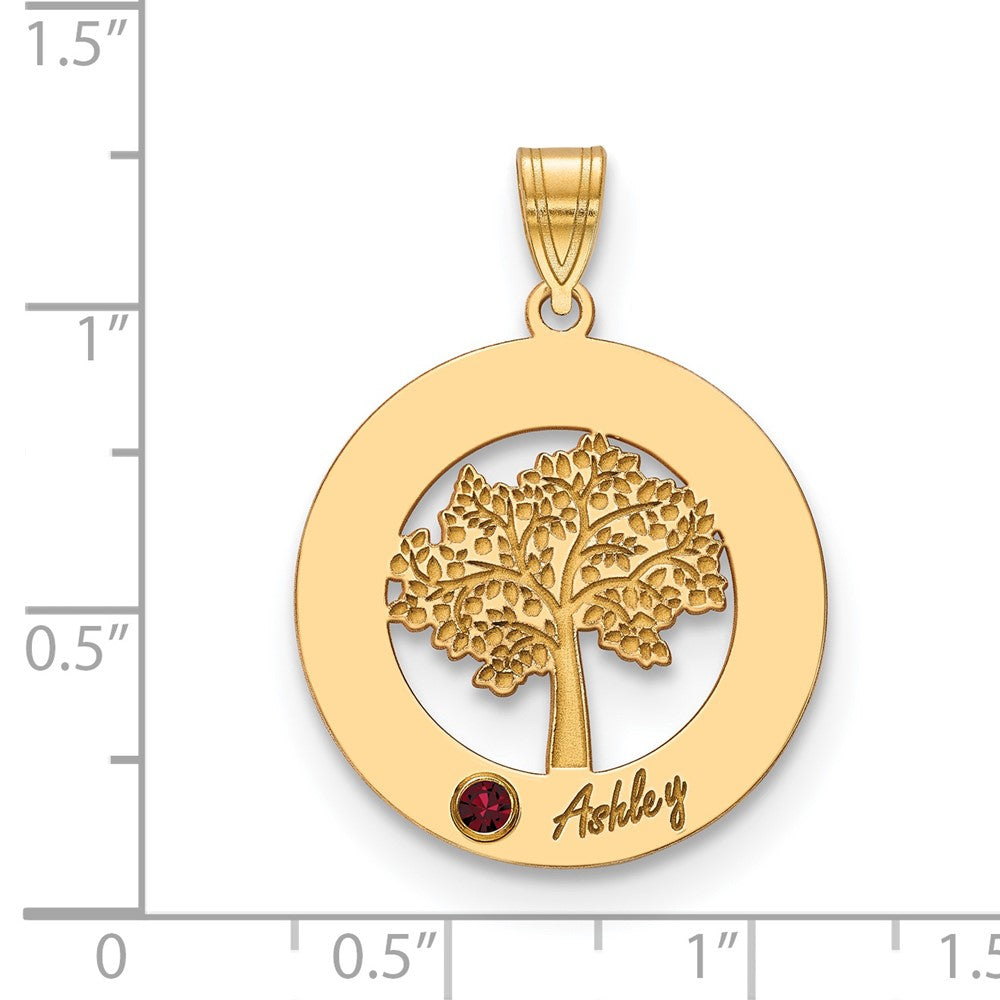 14KY Family Tree in Circle 1 Name and Birthstone w/ 14k Bezel Pendant