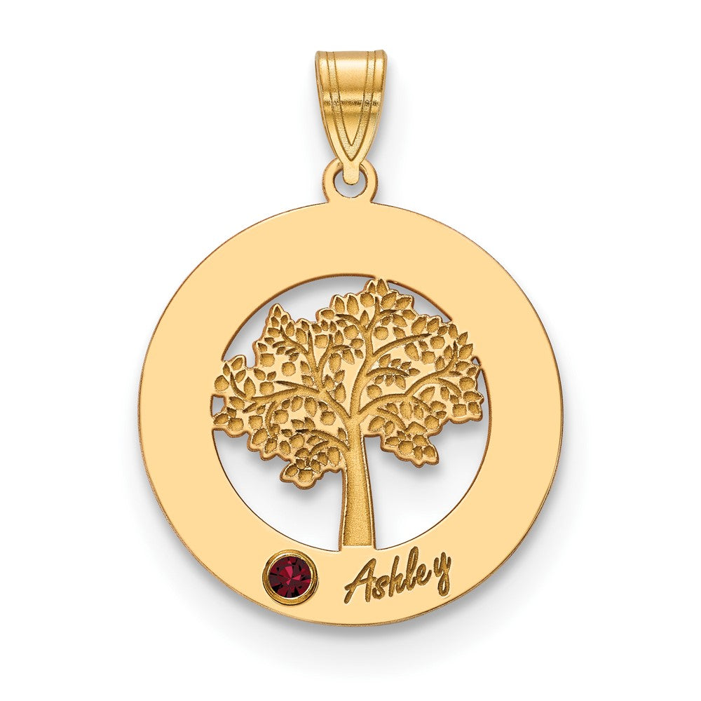 14KY Family Tree in Circle 1 Name and Birthstone w/ 14k Bezel Pendant