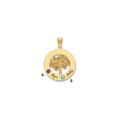 10KY Family Tree in Circle 2 Names and Birthstones w/ 14k Bezel Pendant