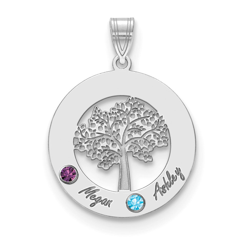 10KW Family Tree in Circle 2 Names and Birthstones w/ 14k Bezel Pendant