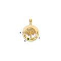 10KY Family Tree in Circle 3 Names and Birthstones w/ 14k Bezel Pendant