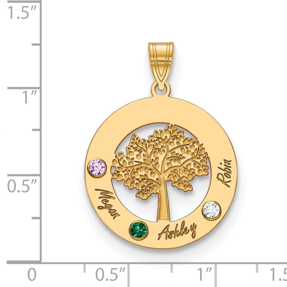 14KY Family Tree in Circle 3 Names and Birthstones w/ 14k Bezel Pendant