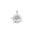 14KW Family Tree Circle 3 Names & Birthstones w/ 18k Rhodium Plated Bezels