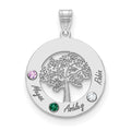 10KW Family Tree in Circle 3 Names and Birthstones w/ 14k Bezel Pendant