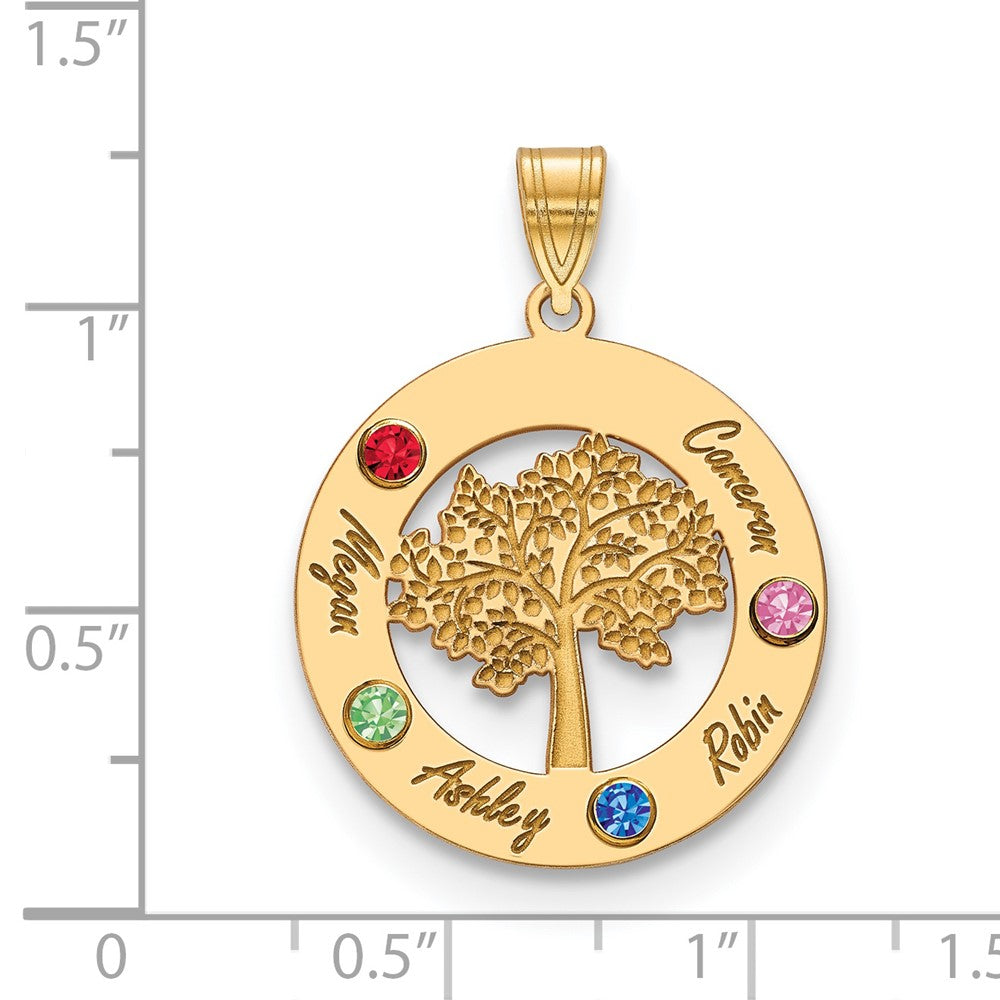 14KY Family Tree in Circle 4 Names and Birthstones w/ 14k Bezel Pendant