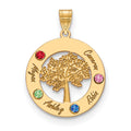 14KY Family Tree in Circle 4 Names and Birthstones w/ 14k Bezel Pendant