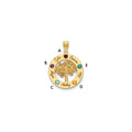 14KY Family Tree in Circle 5 Names and Birthstones w/ 14k Bezel Pendant