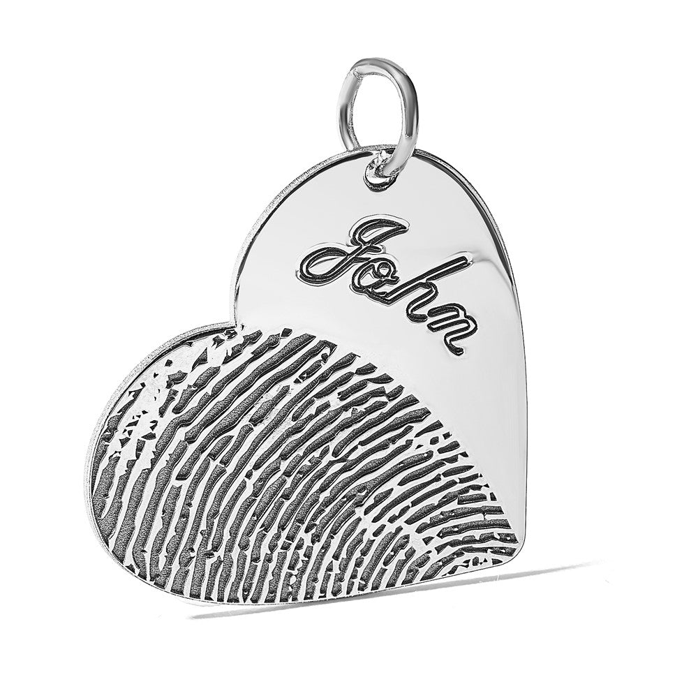 Sterling Silver/Rhodium-plated Name and Fingerprint Heart Charm