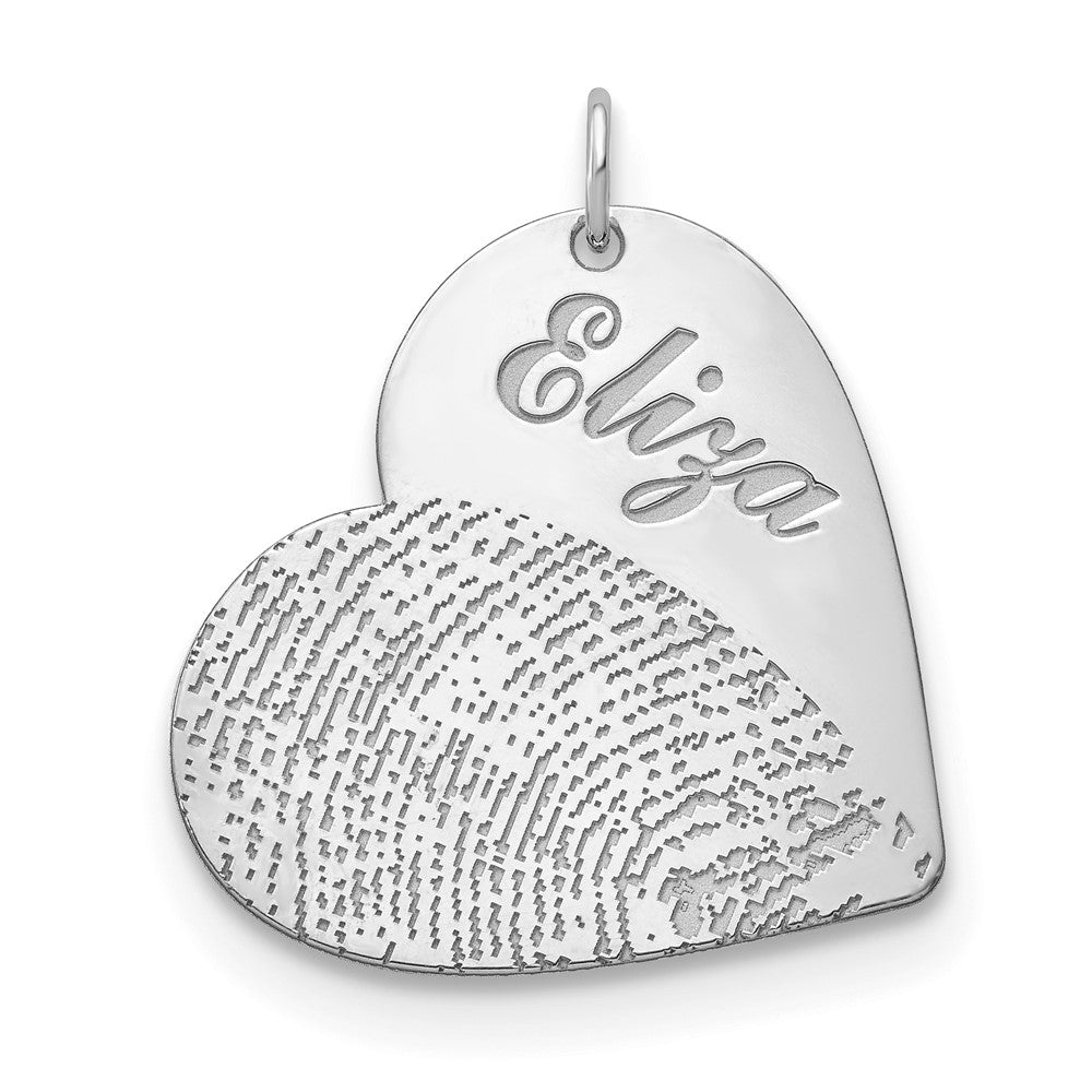 14k White Gold Name and Fingerprint Heart Charm