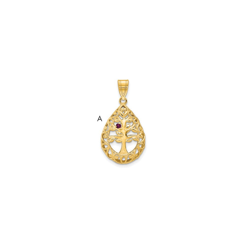 14KY 1 Birthstone Tree of Life Tear Drop Pendant