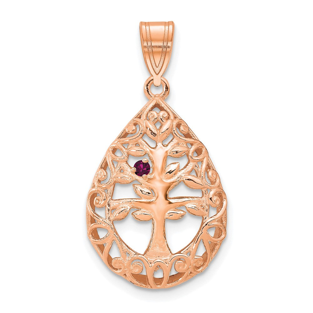 14K Rose Gold 1 Birthstone Tree of Life Tear Drop Pendant