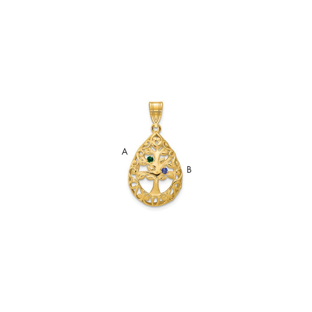 10KY 2 Birthstone Tree of Life Tear Drop Pendant