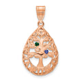 10K Rose Gold 2 Birthstone Tree of Life Tear Drop Pendant