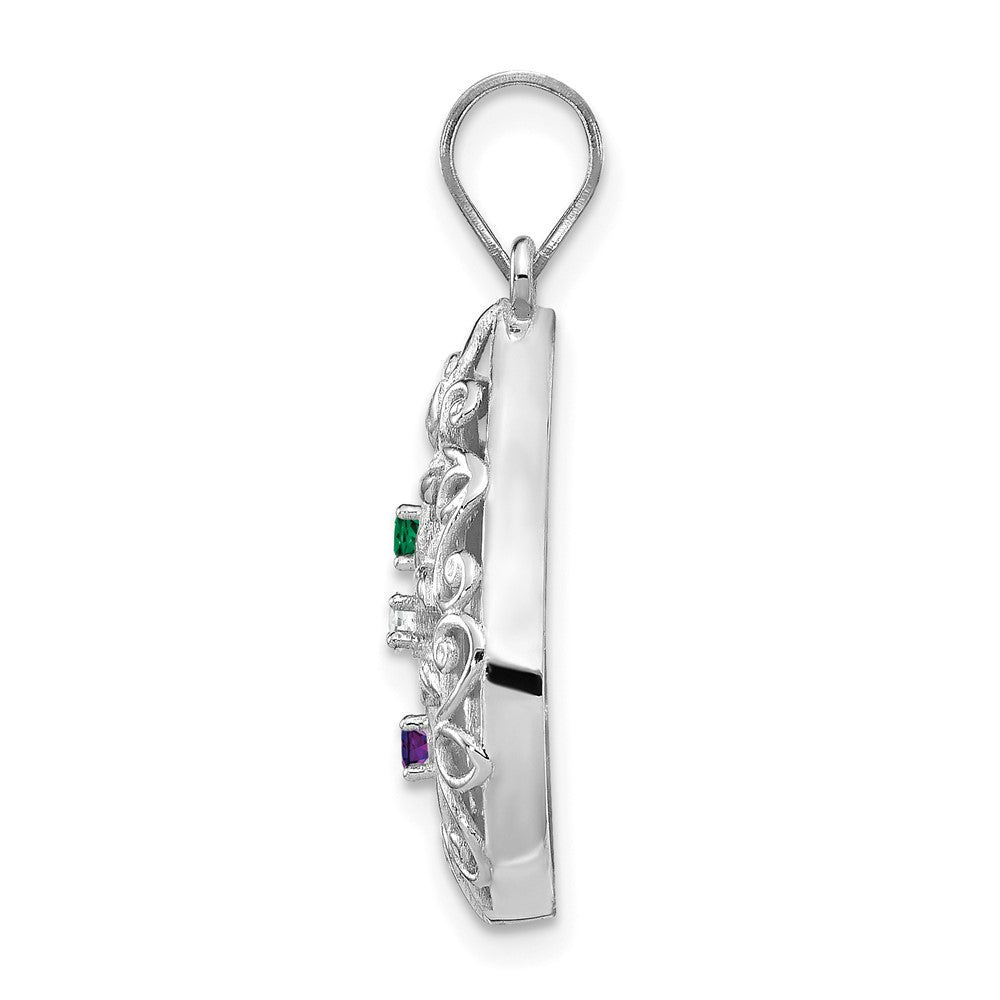 10KW 3 Birthstone Tree of Life Tear Drop Pendant