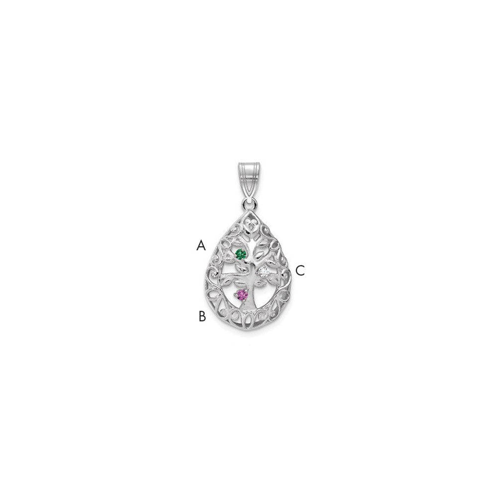 10KW 3 Birthstone Tree of Life Tear Drop Pendant