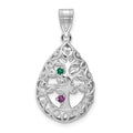 14KW 3 Birthstone Tree of Life Tear Drop Pendant
