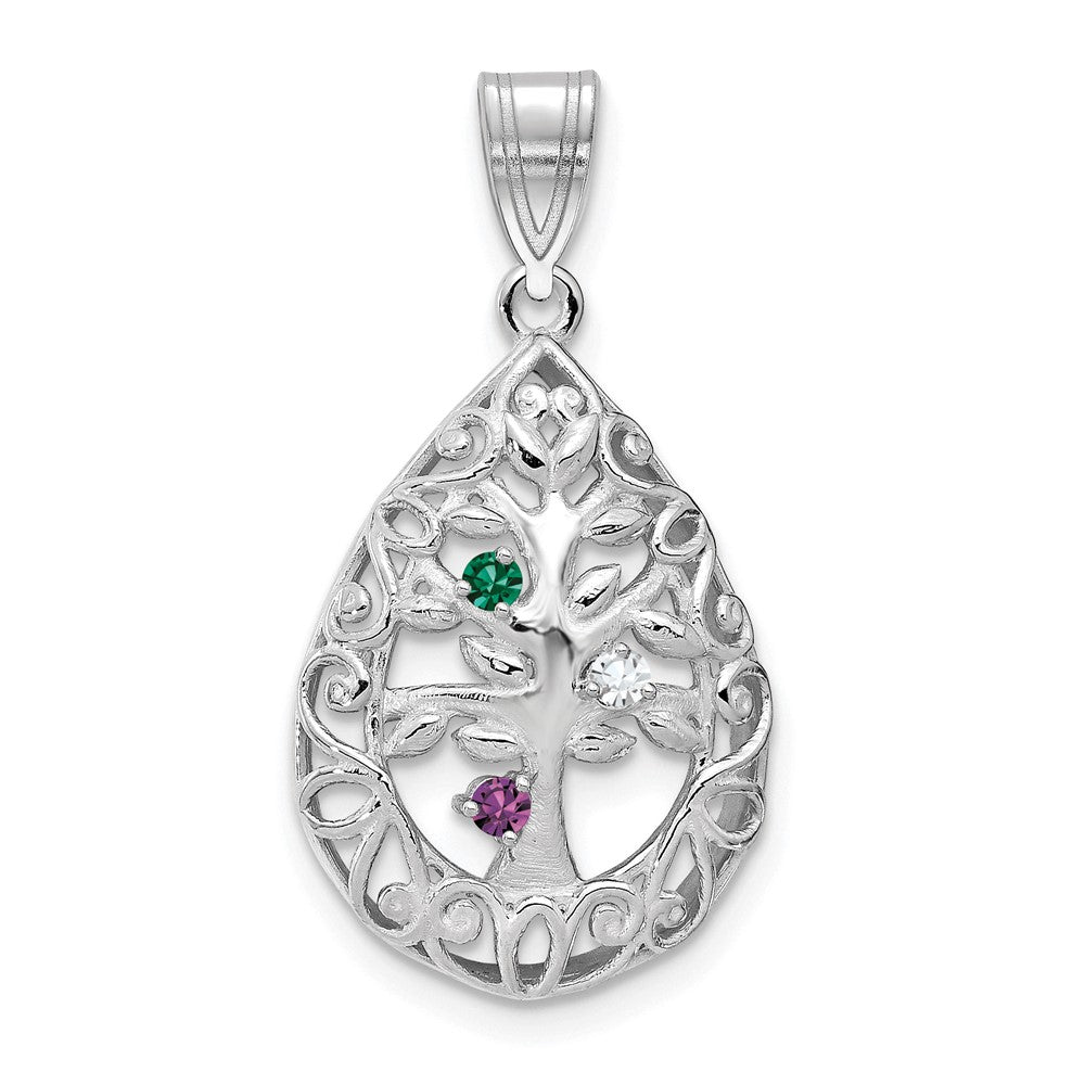 14KW 3 Birthstone Tree of Life Tear Drop Pendant