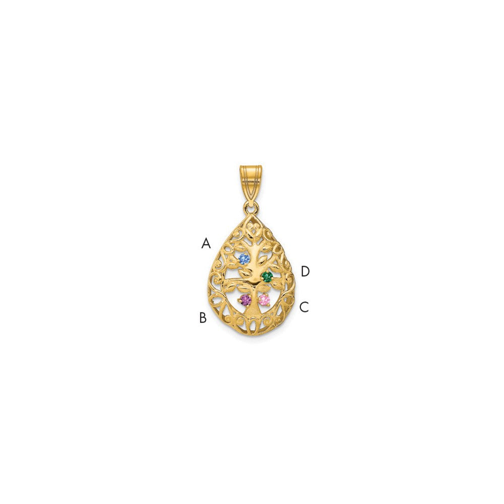 14KY 4 Birthstone Tree of Life Tear Drop Pendant