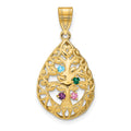 14KY 4 Birthstone Tree of Life Tear Drop Pendant
