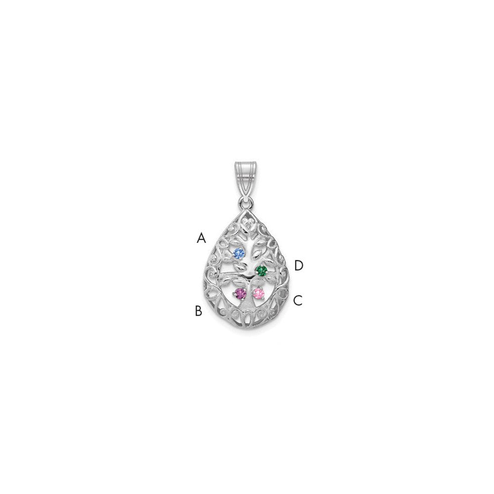 10KW 4 Birthstone Tree of Life Tear Drop Pendant