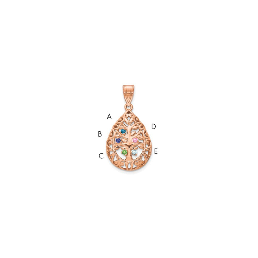 10K Rose Gold 5 Birthstone Tree of Life Tear Drop Pendant