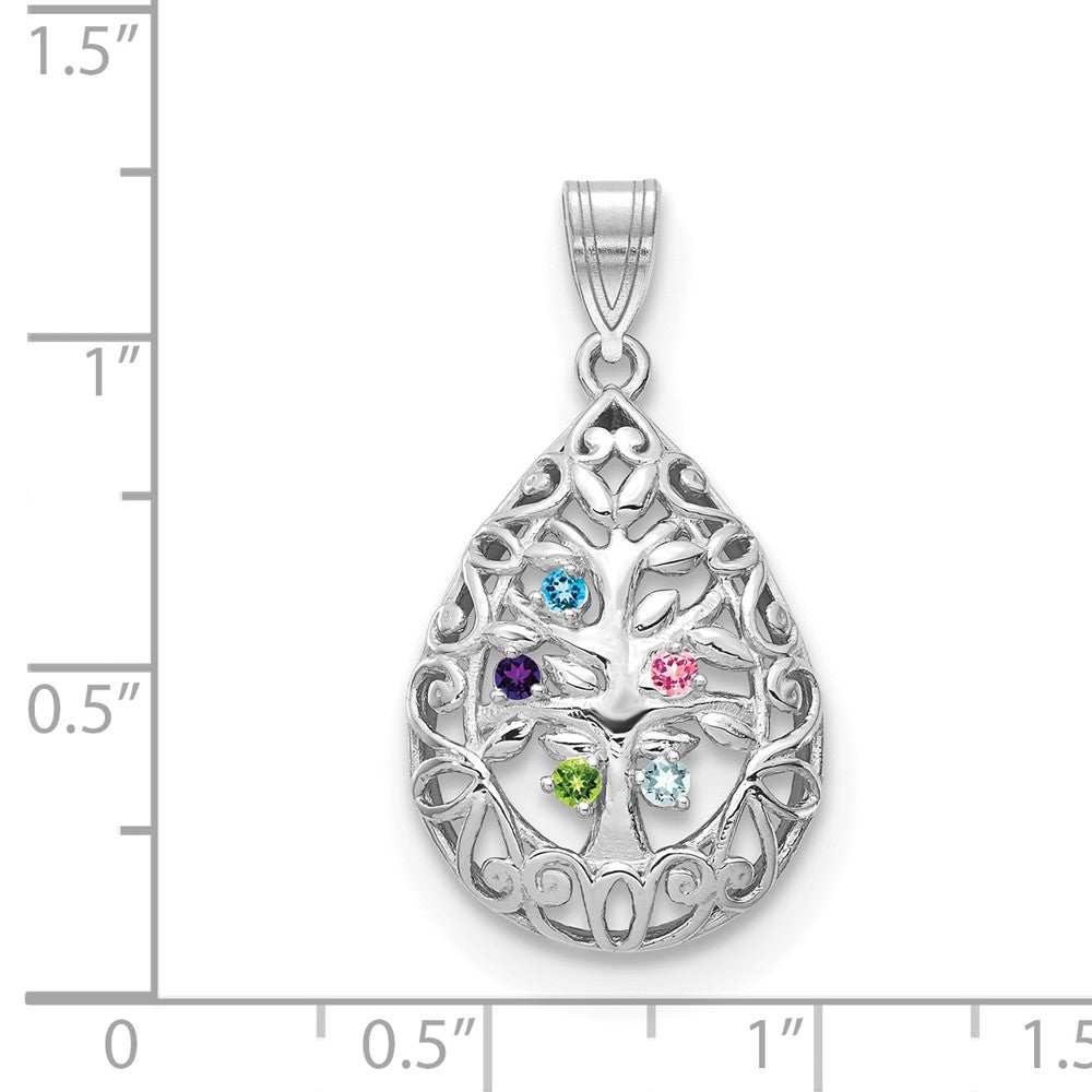 10KW 5 Birthstone Tree of Life Tear Drop Pendant