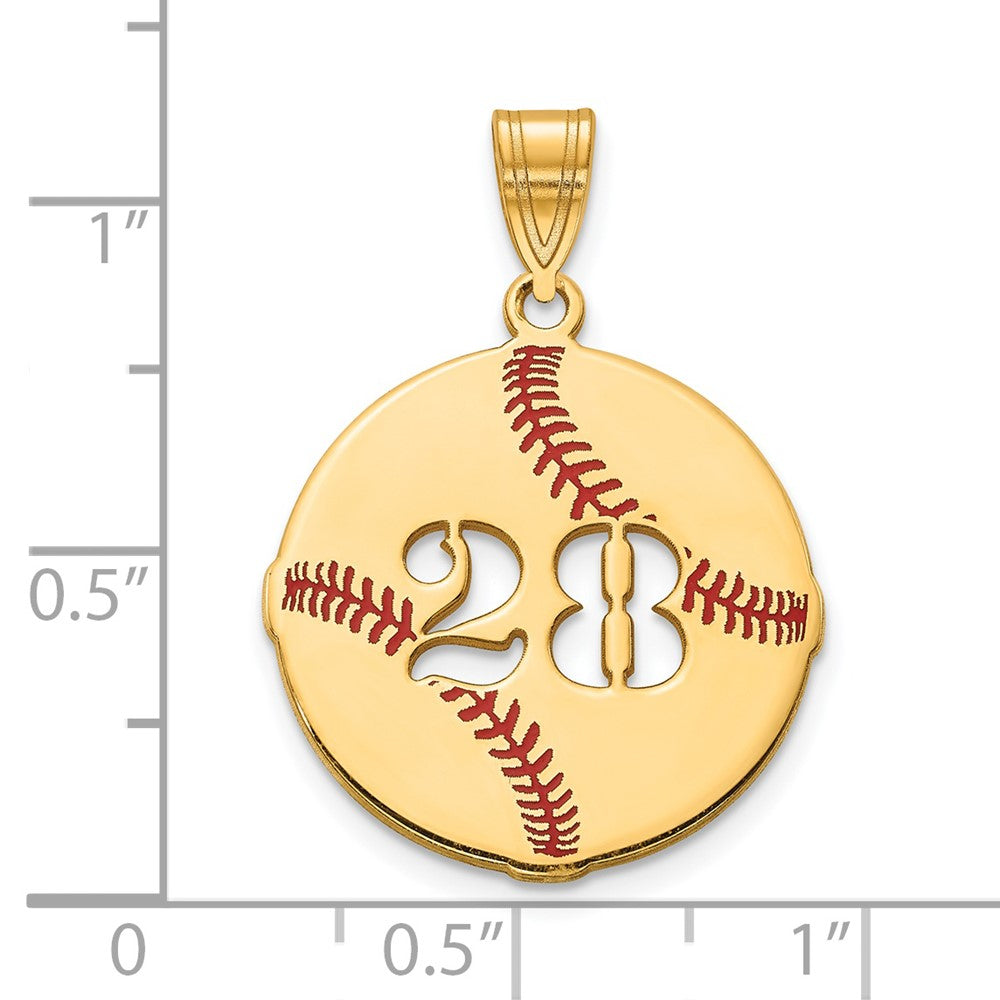SS/Gold-pltd Epoxy Baseball with Cut-out Number Pendant