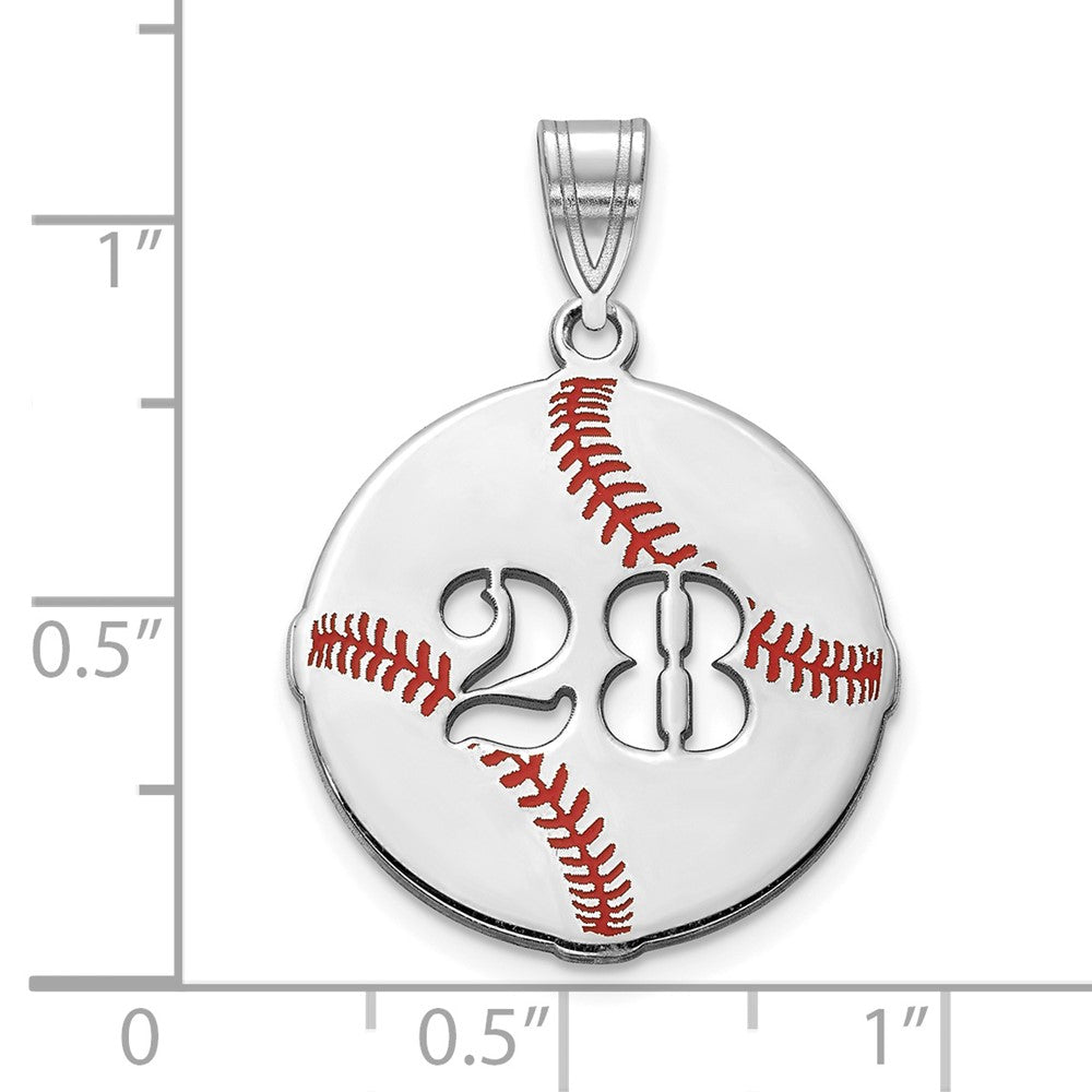 14k White Gold Epoxy Baseball with Cut-out Number Pendant